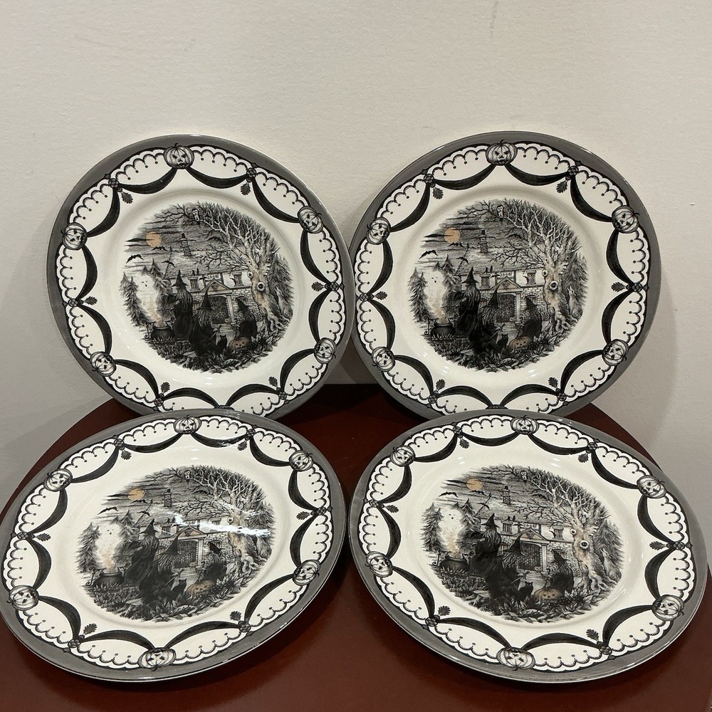Royal Stafford Coven Halloween Dinner Plates 11" Witches Ghost Haunted Set of 4